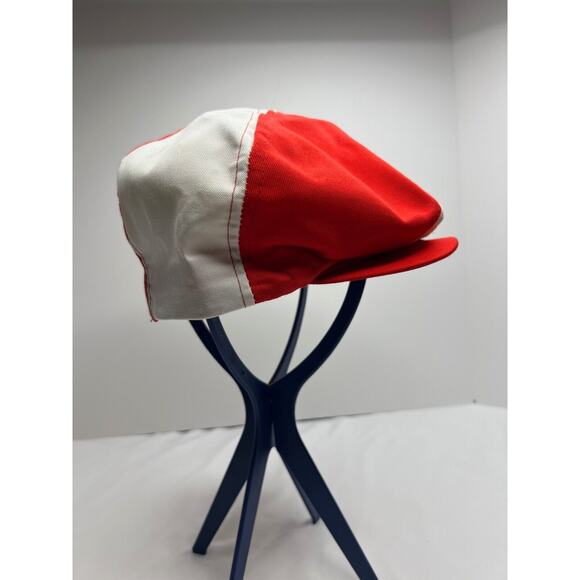 Vtg Retro Red & White Candy Stripe Snapback Newspaper Cabbie Hat OSFA - Picture 2 of 5